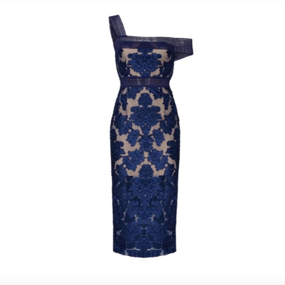 alice McCALL stretchy nude underlay Magic Moonlight Midi Dress navy Blue Size 2